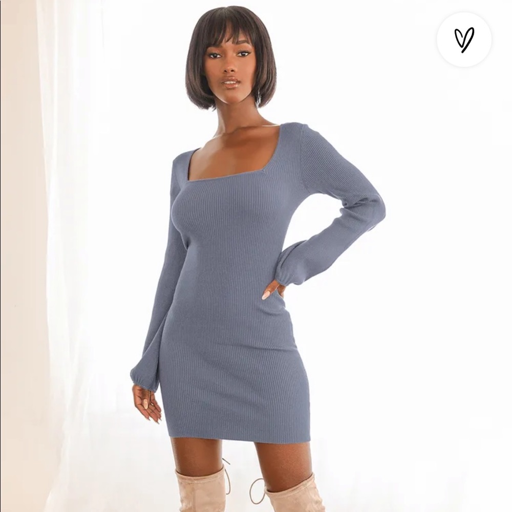 Lulus Best Guess Blue Ribbed Bodycon Sweater Dress